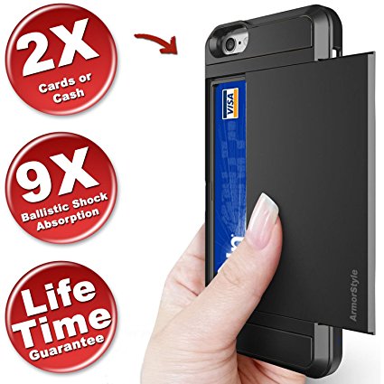 Best iPhone 6/6s PLUS Case with Card Holder Slimmest Wallet Case Cash, 2 Cards/IDs Tough   Stylish Pocket Friendly Buy #1 Best Card Holder for iPhone - ArmorStyle Slim Slide (Black)