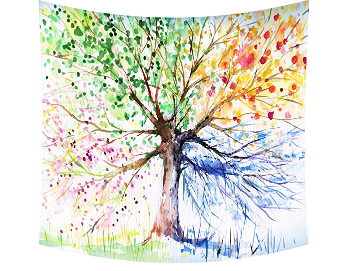 Wamika Ethnic Tree of Life Tapestry Colorful Tree Hippie Bohemian Tapestry Psychedelic Magical Mysterious Wall Hanging Tapestry for Bedroom Living Room Dorm Decor 80" X 60" Green Blue
