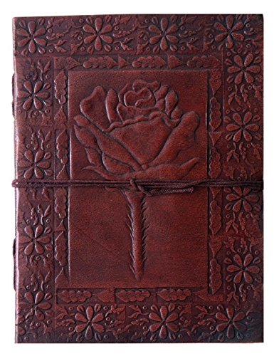 QualityArt Handmade Leather Journal Leather Notebook Rose Diary Sketchbook Travel Blank Book 8x6 Inches Brown