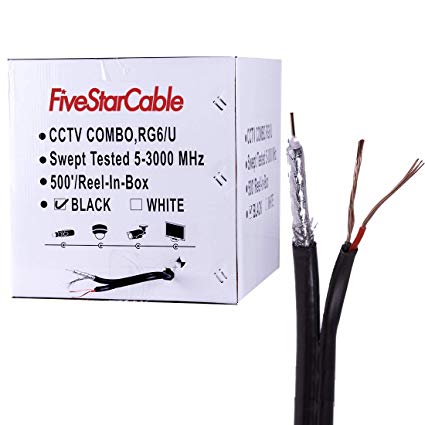 Five Star Cable RG6/U Siamese 500 ft. Coaxial CCTV Cable ETL Litsted - Combo RG6/U   18AWG/2 Power
