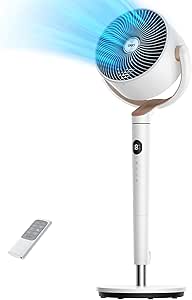 Dreo Fan for Bedroom, 120° Oscillating Standing Fan, Quiet Floor Fan with DC Motor, Pedestal Fan for Room, 8 Speeds, 3 modes, 20dB, 120° Manual Vertical, 35-40" Adjustable Height, 8H Timer, White