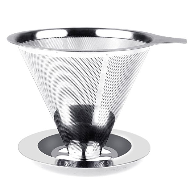 Kitclan(TM) Pour Over Stainless Steel Coffee Dripper - Acidproof/Alkaliproof Mesh Cone Dripper Reusable Coffee Filter with Cup Stand for at Home, Camping