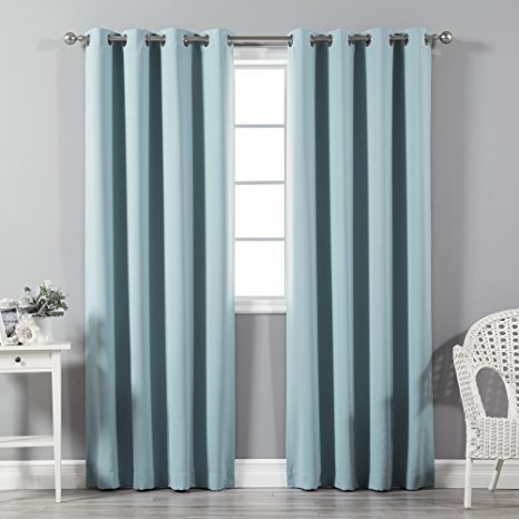 Best Home Fashion Thermal Insulated Blackout Curtains - Stainless Steel Nickel Grommet Top - Turquoise- 52" W x 72" L - (Set of 2 Panels)
