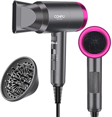 Professional Ionic Salon Hair Dryer, Powerful 1600 watt Ceramic Tourmaline Blow Dryer, Pro Ion Quiet Hairdryer For Home Use And Travel,With Concentrator Nozzle And Diffuser Attachment By CONFU