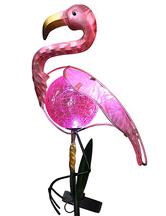 BRIGHT ZEAL 8" Tall METAL Pink FLAMINGO LED Solar Stake Lights - Flamingo Solar Lights Outdoor Lighting - Solar Decorative Garden Lights - Pink Flamingo Lawn Ornaments -Flamingo Decor Yard Decorations
