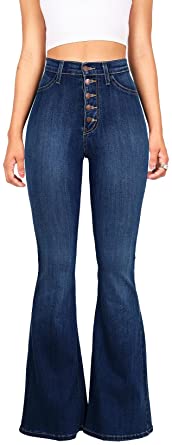 Vibrant Women's Juniors High Rise Button Fly Flare Jeans