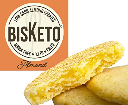 Low Carb Cookies BisKeto - Keto Snacks, 1g Net Carb, Sugar Free & Gluten Free - Box with 12 Cookies (Almond)