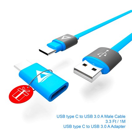 AMSARO INC.® [ 2 in 1 ] Pack - USB Type C Cable   USB C to Micro USB Adapter. Cable is (3.3ft/1m) with Reversible Port for Nexus 6P; MacBook 12"; Nokia N1 and many other devices.