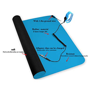 ESD Anti-Static Rubber Mat with Wrist Strap and Ground Wire, High-Temperature Resistant, Electrostatic Discharge Protection, Yuanj Repair Hand Tools Set for iPhone Repairing