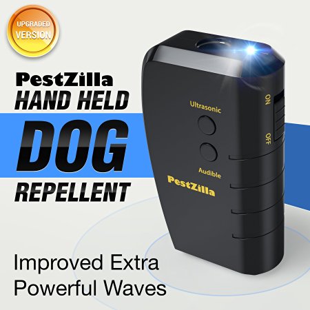 PestZilla™ Dog Repellent and Trainer   LED Flashlight / Handheld Ultrasonic Dog Deterrent and Bark Stopper   Dog Trainer Device [UPGRADED VERSION]