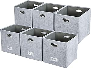 DECOMOMO Fabric Storage Cubes, Felt Basket with Label Holder 11 Inch Cube Storage Bin for Shelves Closet Toys Clothes Books (Cube 11" / 6pcs, Light Grey)