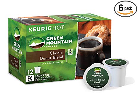 Green Mountain Coffee Classic Donut Blend Keurig K-Cup Pods, Light Roast Coffee, 72 Count (6 Boxes of 12 Pods)