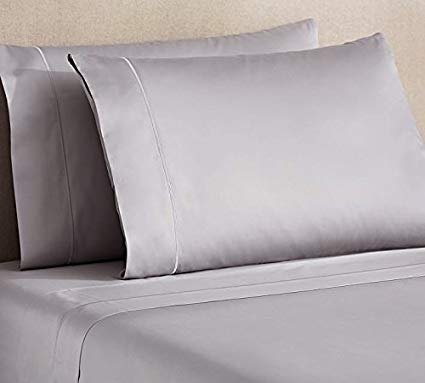 Westbrooke Linens Solid Sateen Cotton Weave, 500 Thread Count, Pleated Hem Pillowcases (King, Grey SIlver)