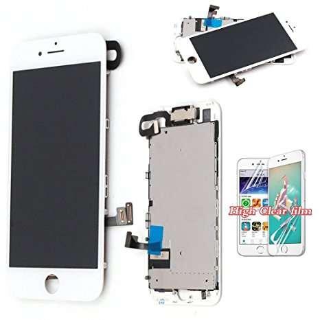 For iPhone 7 Screen Replacement LCD - New Display with Front Camera   Facing Proximity Sensor   Ear Speaker Digitizer Touch Assembly   Free Screen Protector   Tools (White Color)