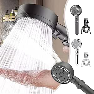 Shower Head with Handheld, High Pressure Showerhead with 78in Long Hose and Adjustable Holders, 8 Spray Modes, Portable Handheld Shower Head with Hard Water Filter for Bathroom Gym Senior Hotel