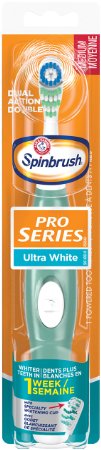ARM & HAMMER Spinbrush Pro Series Ultra White Battery Toothbrush, Medium (colors may vary)