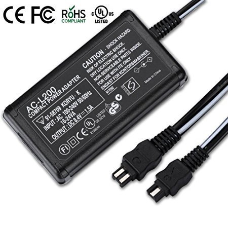 AC-L200C AC Adapter Charger for Sony Handycam DCR-SR42, DCR-SR45, DCR-SR46, DCR-SR47, DCR-SR68, DCR-SX40, DCR-SX41, DCR-SX44, DCR-SX45, DCR-SX63, DCR-SX65, DCR-SX85 (Compatible Models Listed Below)