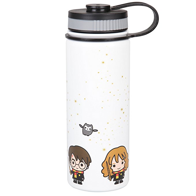 Harry Potter Stainless Steel Water Bottle - With Harry, Ron and Hermione Chibi Character Design - 550ml