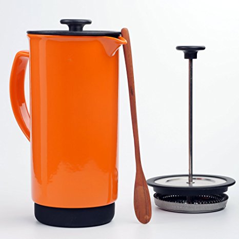 Ceramic French Press Coffee Press   Bonus Wooden Spoon (Carrot, 32 oz)