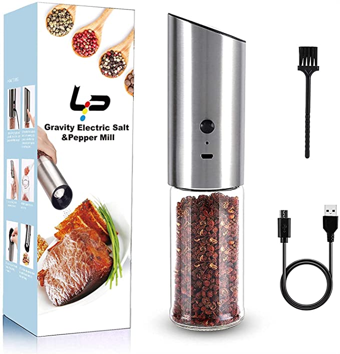 Electric Pepper Mill Rechargeable Salt Grinder or Pepper Grinder, High Capacity Refillable, Adjustable Coarseness (Silvery)