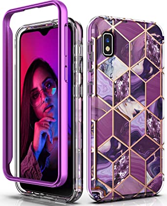 Hasaky Samsung Galaxy A10E Case,Dual Layer Hybrid Bumper Clear Girl/Woman Purple Marble Design Soft TPU Hard Back Heavy Duty Anti-Scratch Shockproof Protective Phone Case for Galaxy A10E-Purple/Marble