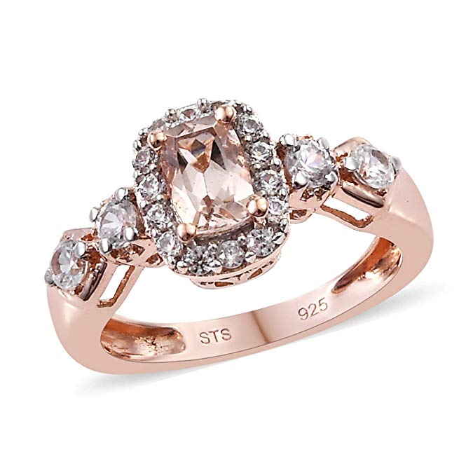 Halo Ring 925 Sterling Silver Vermeil Rose Gold AA Premium Morganite Zircon Jewelry for Women Ct 1