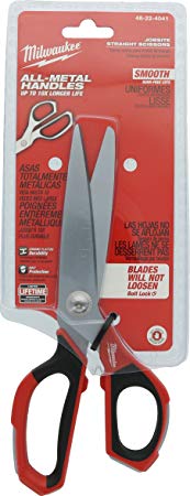 Milwaukee 48-22-4041 Iron Carbide Core Large-Looped Straight Jobsite Scissors w/ Onboard Ruler Markings and Index Finger Groove