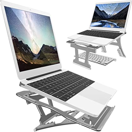 2 IN 1 Laptop Stand for Desk, 3 Folding Modes, 9 Angles Adjustable. Portable Ergonomic Metal Laptop Stand. Free from Install. For Laptop 10''~15.6'', Suitable for Long Time of Laptop Using(Space Gray)