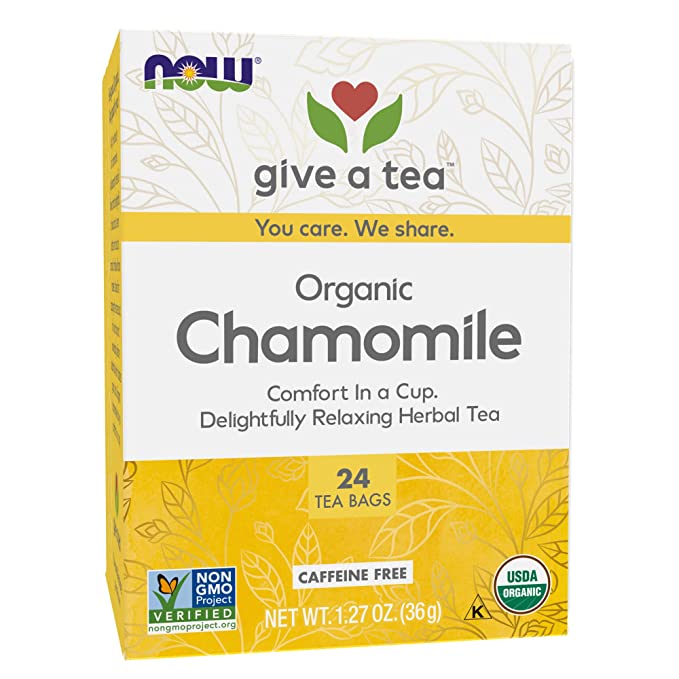 NOW Foods, Chamomile Tea, Comfort in a Cup, Relaxing and Caffeine-Free, Non-GMO, Premium Unbleached Tea Bags with No-Staples Design, 24-Count