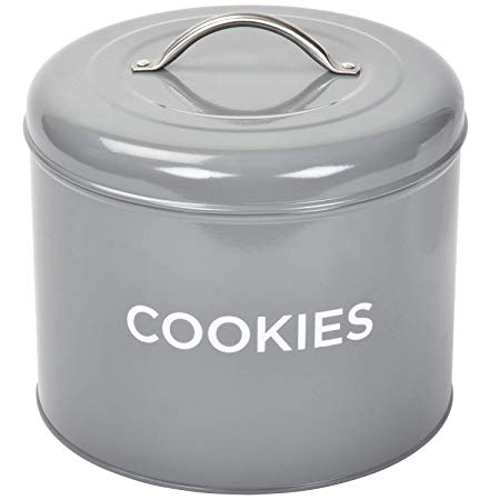 TIN COOKIE JAR By Spigo Great for Storing All Your Cookies and Delicious Treats, Durable Construction And Stylish Retro Design, 1.56 Gallons (Grey)