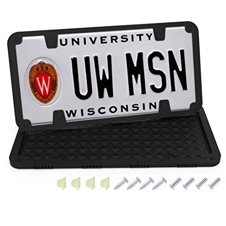 IPOW License Plate Frame Universal License Plate Holder Cover with Drainage Holes Silicone Material Scratch Proof Rust-Proof with Screws Fasteners for Securing Car License Plates - One Pack