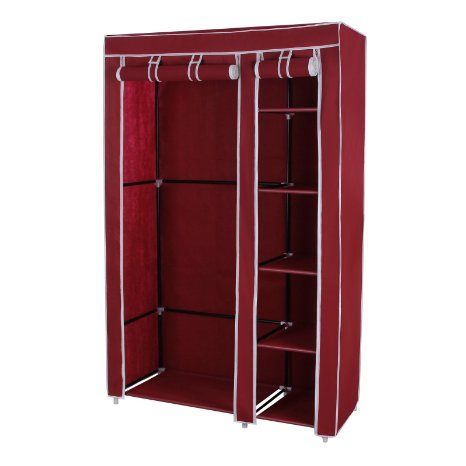 Songmics Clothes Closet Portable Wardrobe Storage Organizer with Shelves Claret 43" ULSF007R