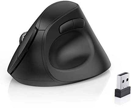 OMOTON Ergonomic Mouse, 2.4G Wireless Bluetooth Vertical Mouse with Adjustable DPI 800/1600/ 2400 and 6 Buttons for Laptop, Desktop, PC, MacBook and More, Black