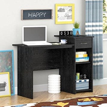 Mainstays Student Desk - Home Office Bedroom Furniture Indoor Desk - Easy Glide Accessory Drawer (Black Ebony Ash)