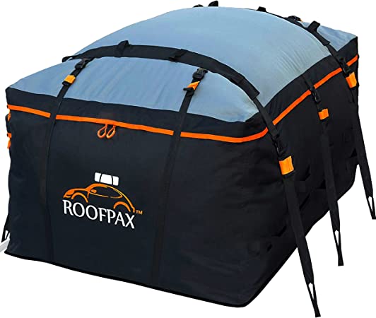 RoofPax Expandable 15/19 cft. Waterproof Rooftop Cargo Carrier Bag, Double Zippers, Integrate Mat, 10 Heavy Duty Tie-Down Straps, fits Cars with/Without a Rack or Side Rails, 6 Door Hooks Included.