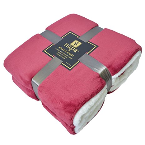 Napa Super Soft Velvet Plush Throw Blanket 50”x 70”, Reversible Fuzzy Solid Blanket, All Season Bed Throw TV Blanket Wine