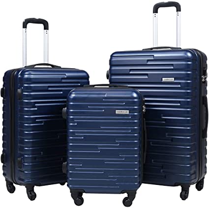 JAXPETY 3 Piece Luggage Set Travel Suitcase w/Spinner Wheels Hardshell Lightweight Coded Lock, Blue