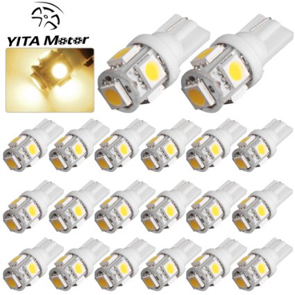 YITAMOTOR 20 PCS T10 Wedge 5-SMD 5050 Warm White LED Light bulbs W5W 2825 158 192 168 194