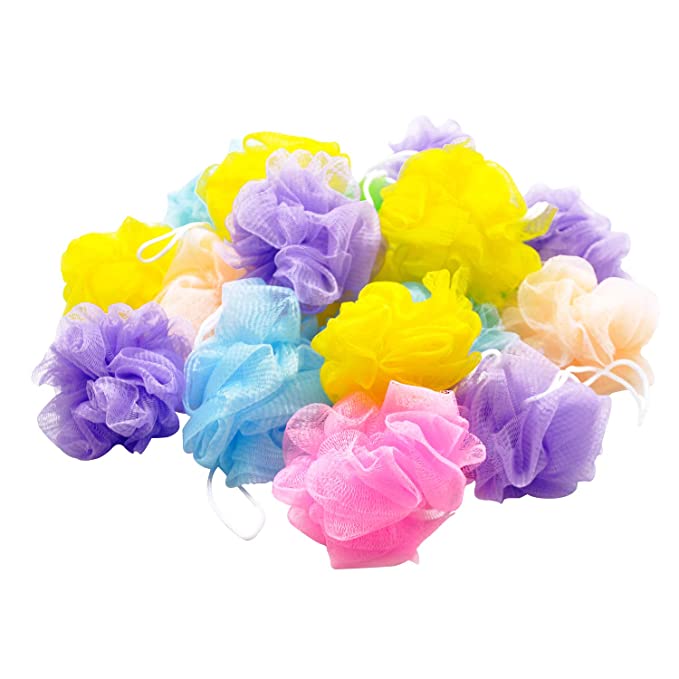 Bath Shower Sponge Loofahs [20 Pack,50g/Pcs] Bulk Assorted Colors, Mini Mesh Pouf Bath Poof Shower Ball, Mesh Bath and Shower Sponge