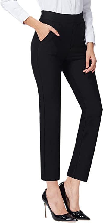 Ginasy Black Dress Pants for Women Business Casual High Waisted Stretch Ankle Work Pants Straight Leg Office Trousers