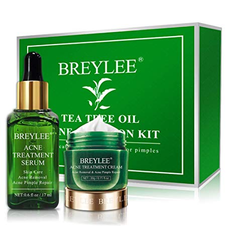 Acne Treatment, BREYLEE Tea Tree Oil 2 in 1 Acne Solution Kit Acne Treatment Kit Acne Control Kit Anti-Acne Solution for Clearing Severe Acne, Breakout, Pimple, Fading Acne Spot Acne Scars