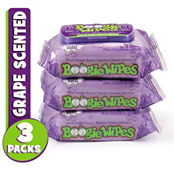 Boogie Wipes, Wet Nose Wipes for Kids and Baby, Allergy Relief, Soft Natural Saline Hand and Face Saline Tissue with Aloe, Chamomile and Vitamin E, Grape Scent, 30 Count, (Pack of 3)