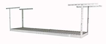 MonsterRax - 2x8 Overhead Garage Storage Rack - Height Adjustable Steel Overhead Storage Rack - 400 Pound Weight Capacity (White, 12"-21")