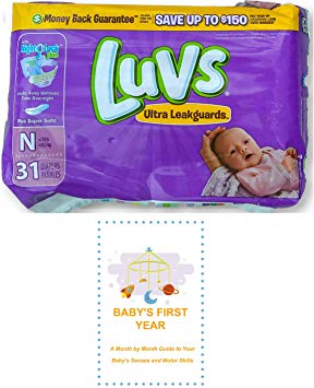Luvs Newborn Diapers (Size N - Less Than 10 lbs) (31 Count) Bundle with Baby's First Year Informational Guide