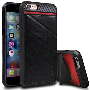 iPhone 6S Case, Ringke EDGE [Black] Minimal Wallet [Folding Kickstand] Shock Absorption TPU Cover Premium PU Leather Back Tailored Cutouts Standing Feature Hidden Card Holder for Apple iPhone 6 / 6S