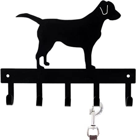 MyGift Wall-Mounted Black Metal Labrador Silhouette Key & Dog Leash Rack