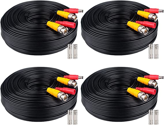 4x100ft BNC Cable All-in-One Siamese Video and Power Security Camera Cable Extension Wire Cord with 2 Female Connetors for All HD CCTV DVR Surveillance System (4x100ft Cable, Black)