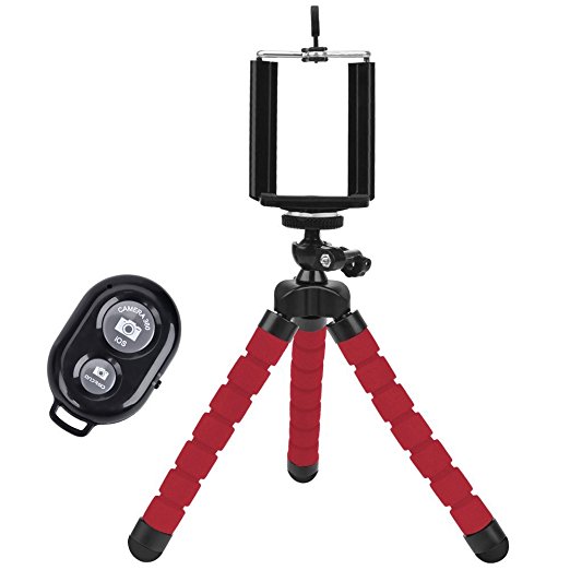 Universal Compact Tripod Stand - Remote Included - Flexible Octopus Cell Phone Camera Selfie Stick Tripod Mount for Smartphone / Digital Camera / GoPro Hero (red)