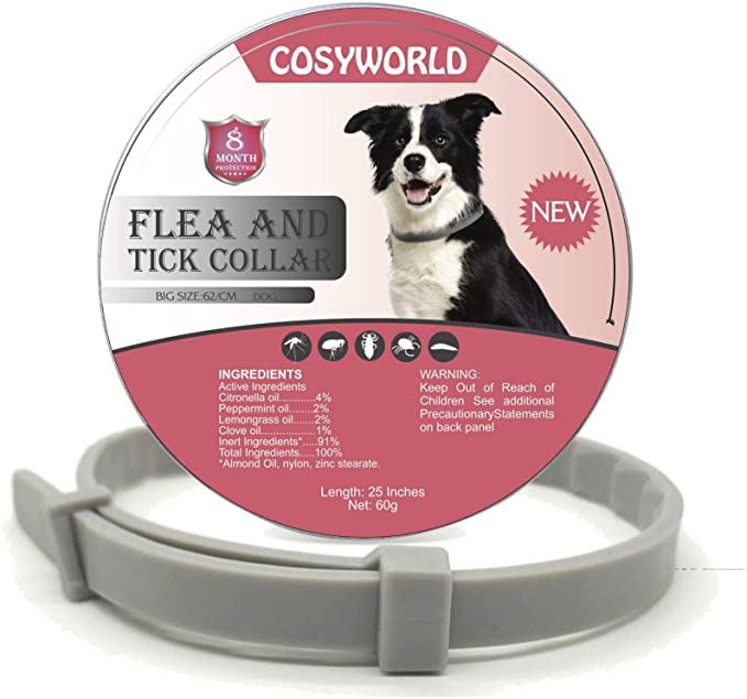 COSYWORLD 2 Pack Dogs Flea and Tick Collar - 8 Months Protection for Dog and Puppies - Waterproof, Adjustable, Hypoallergenic and Ultra Safe Insect Repellent with Natural Essential Oil