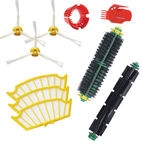Accessory for Irobot Roomba 500 500 510 530 532 535 540 555 560 562 570 572 580 581 590 - Includes 3 Pack Filter, Side Brush, and 1 Pack Bristle Brush and Flexible Beater Brush, 1 Pack Cleaning Tool